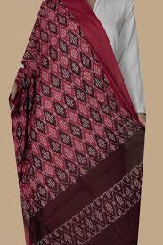 Maroon Ikat Printed Cotton Dupatta