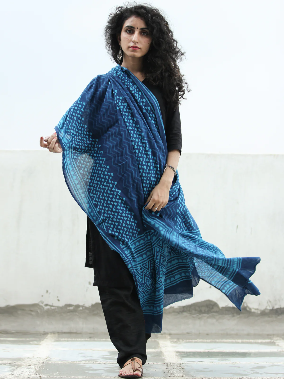 Indigo Blue Block Printed Cotton Dupatta