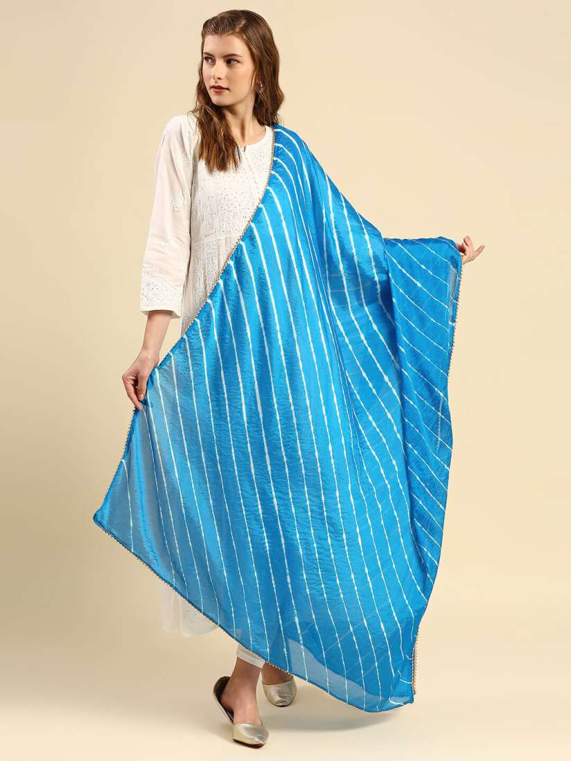 Turquoise Blue Leheriya Print Dupatta