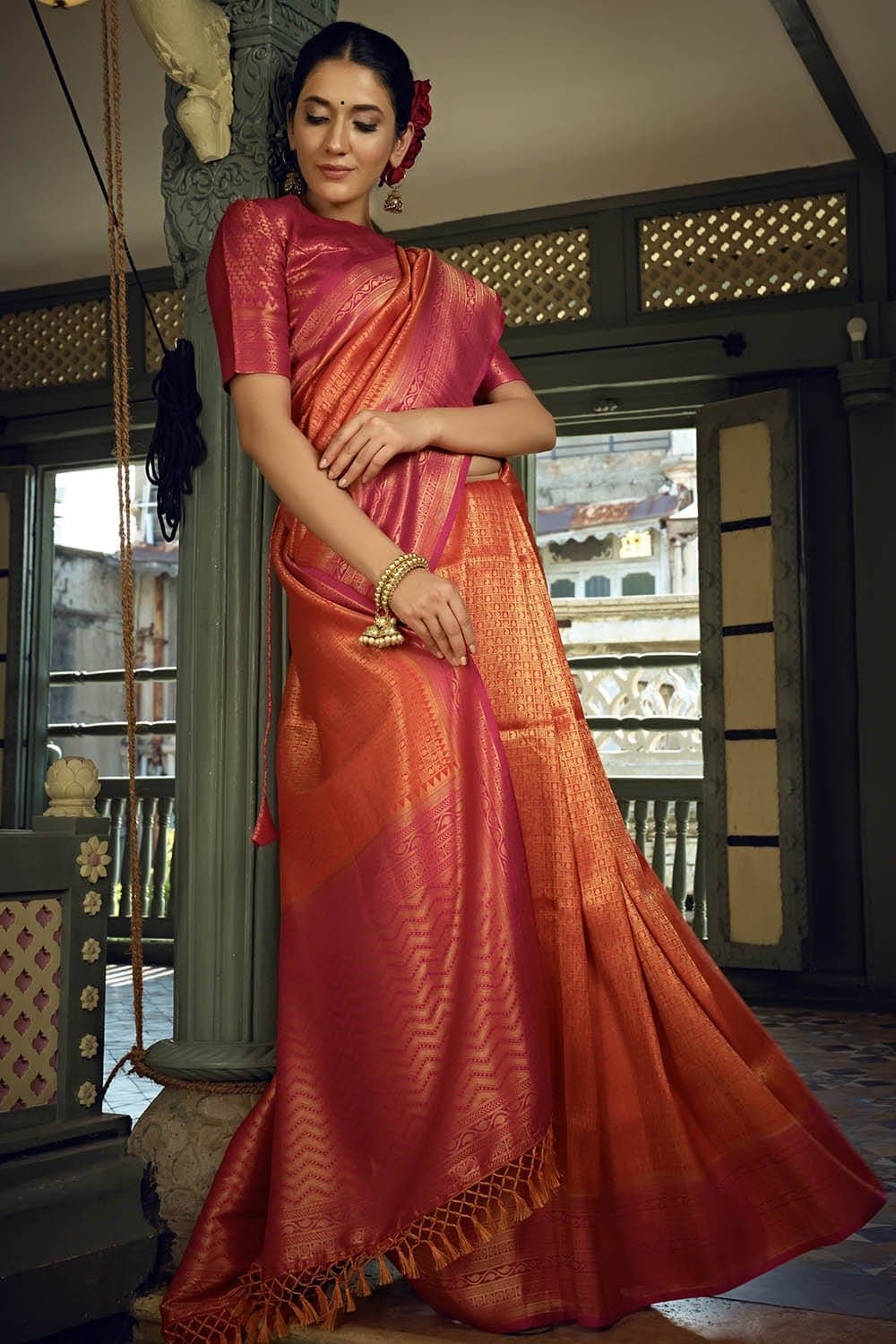Ruby Red Pure Kanjivaram Silk Saree