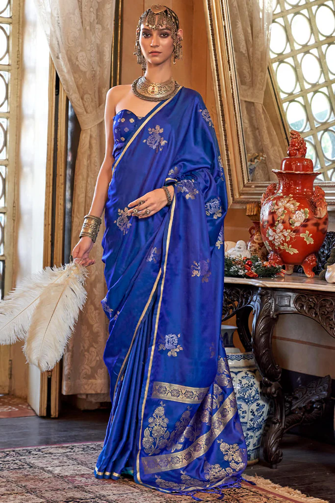 Sapphire Blue Banarasi Silk Saree with Zari