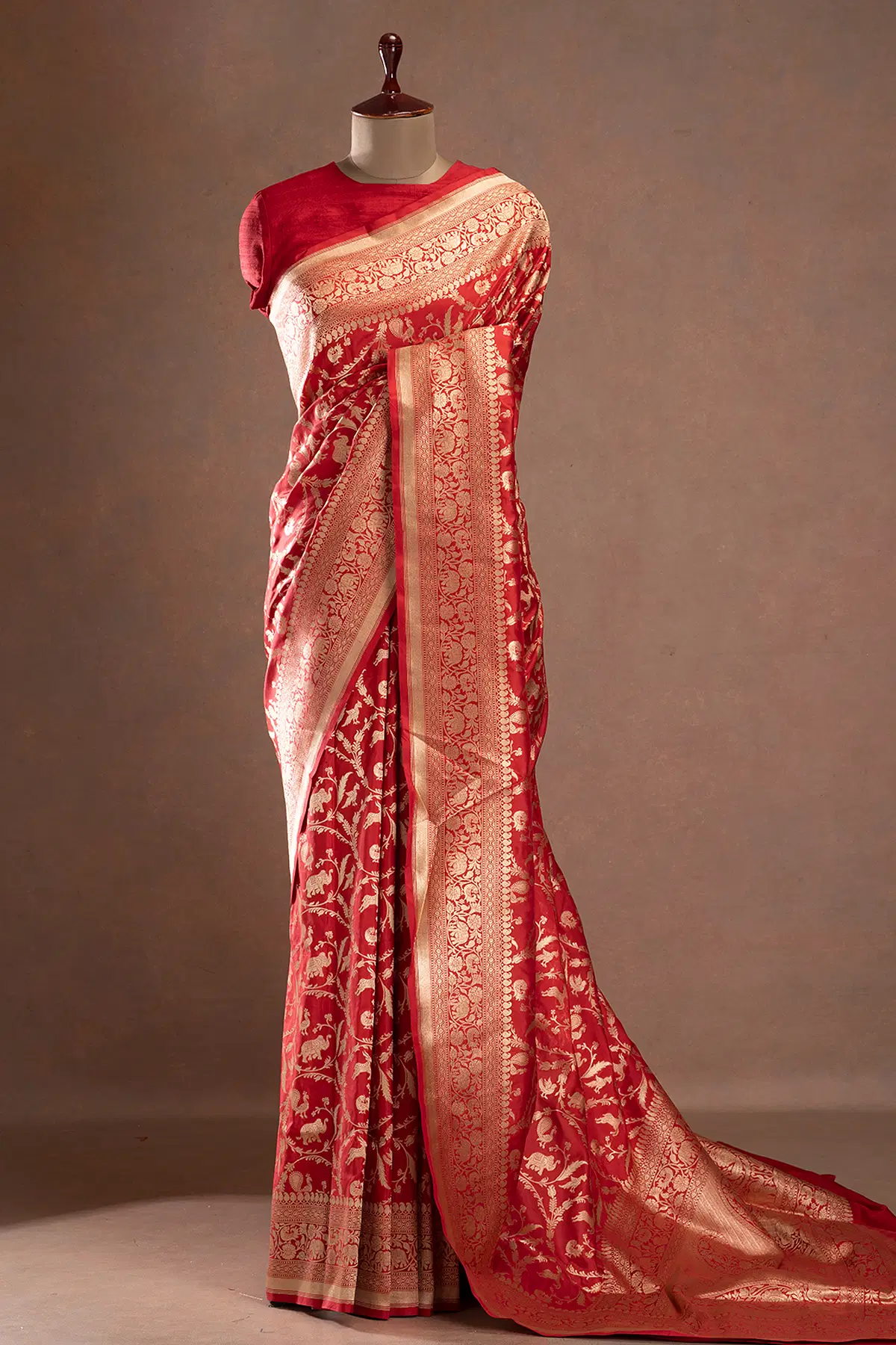 Crimson Red Banarasi Saree with Zari Work