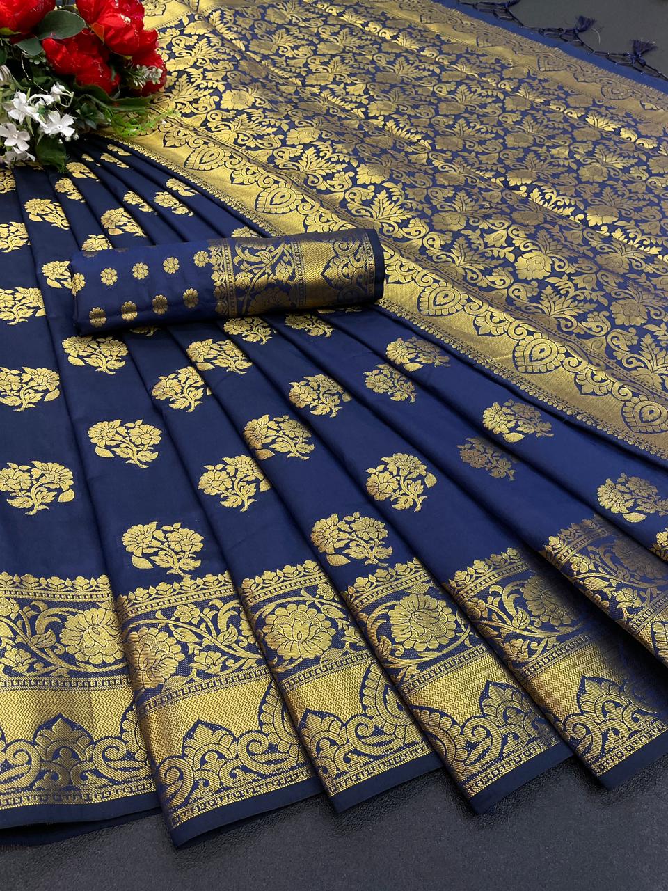 Royal Blue Banarasi Saree with Rich Gold Zari Border