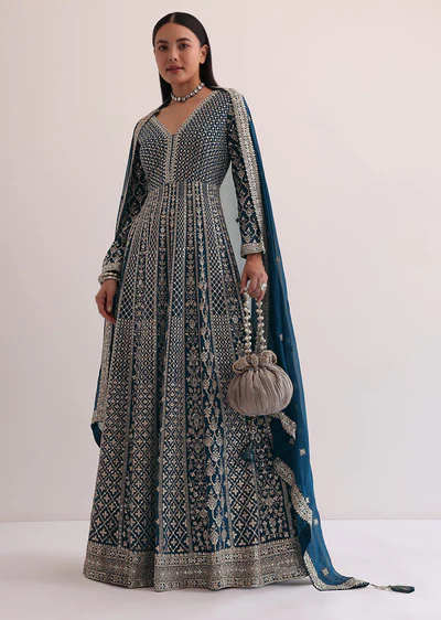 Midnight Blue Embroidered Anarkali Suit