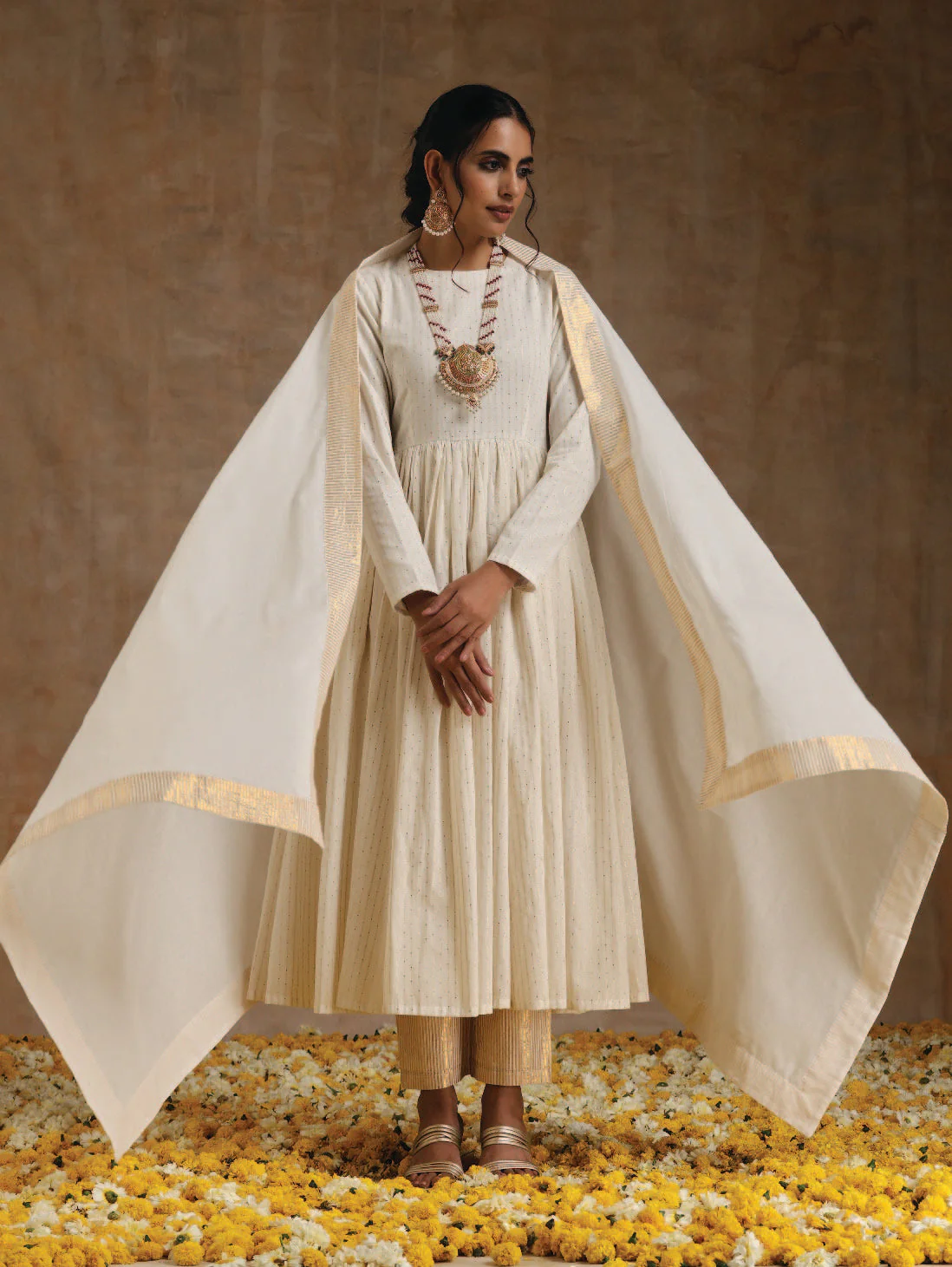 Ivory Gold Festive Flared Anarkali