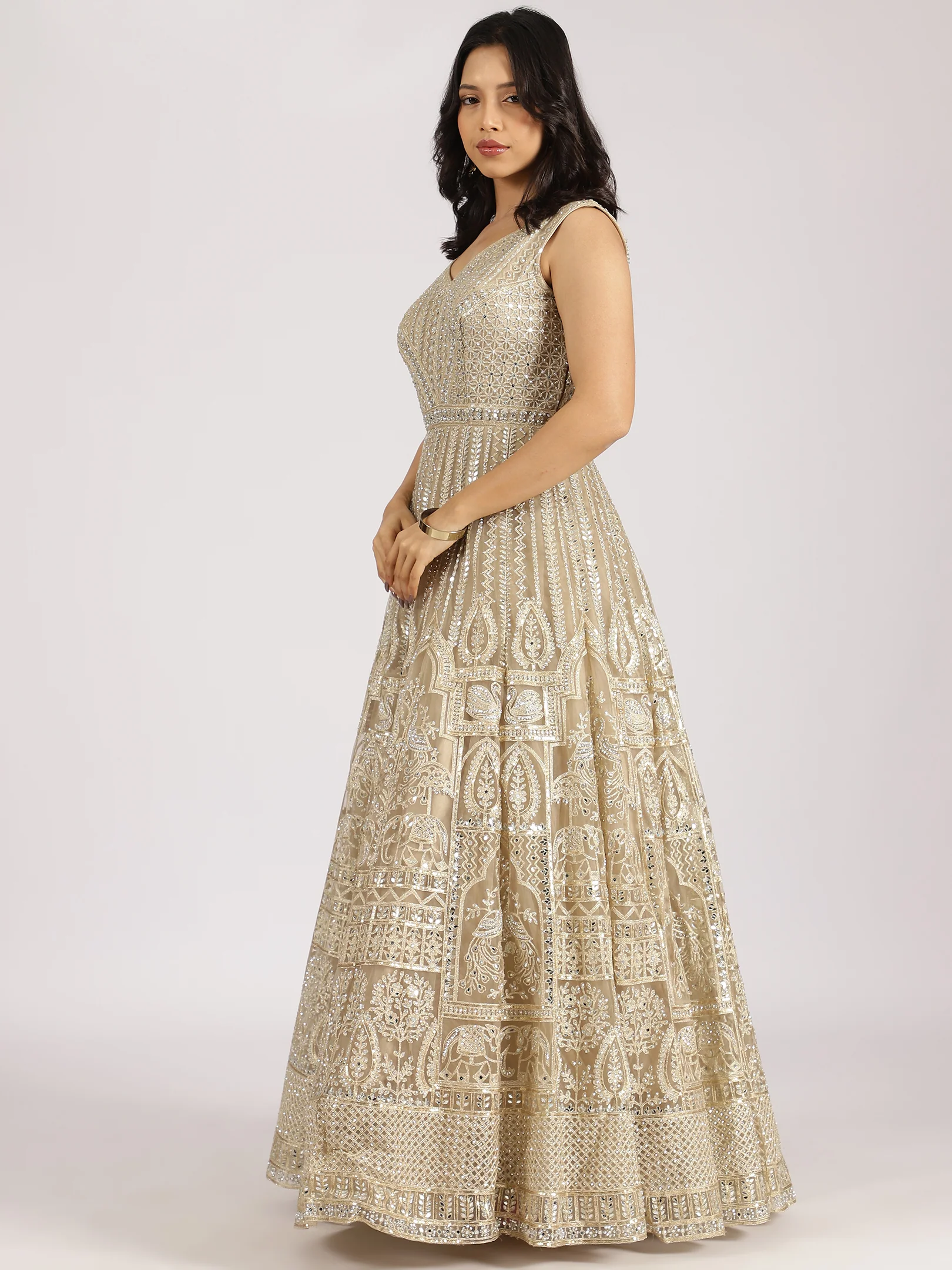 Champagne Gold Sleeveless Anarkali Gown