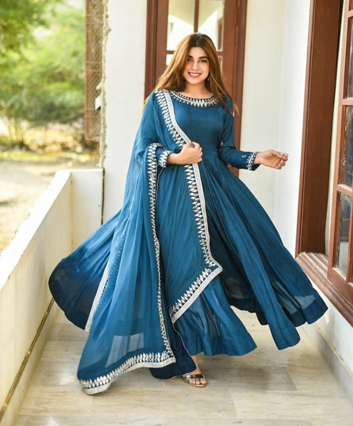 Peacock Blue Full-Length Anarkali with Dupatta