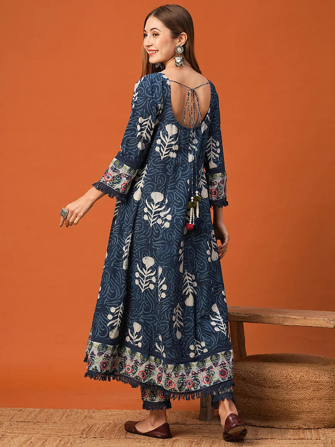 Indigo Embroidered Flared Anarkali Suit