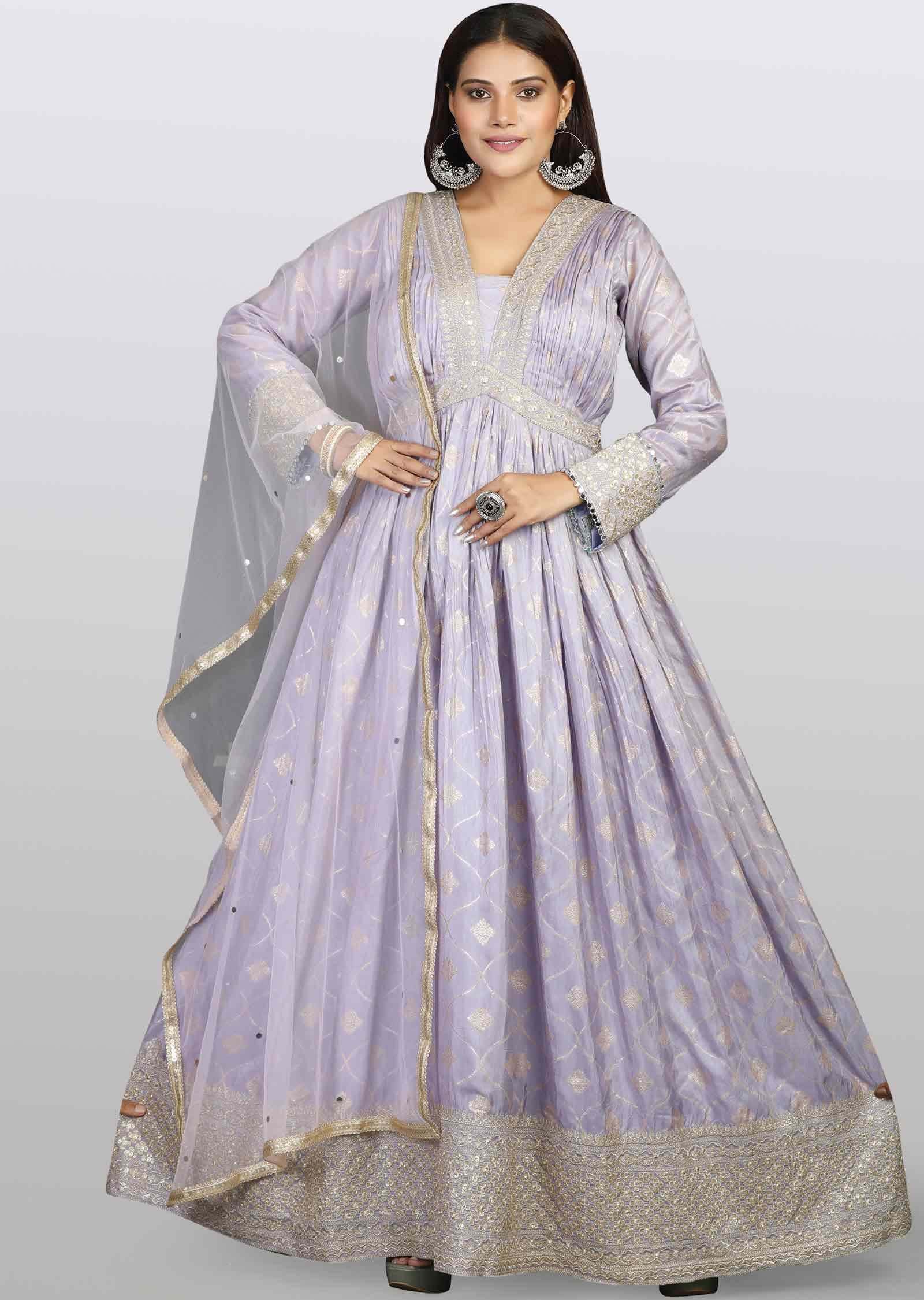 Lavender Layered Anarkali with Sequins Work