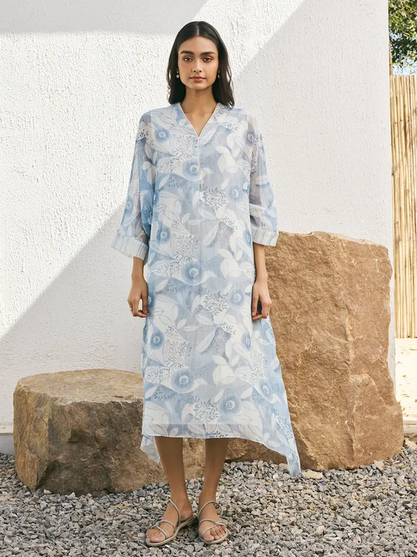 Powder Blue Printed Summer Wear Kurti