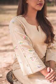 Beige and Green Everyday Printed Cotton Kurti