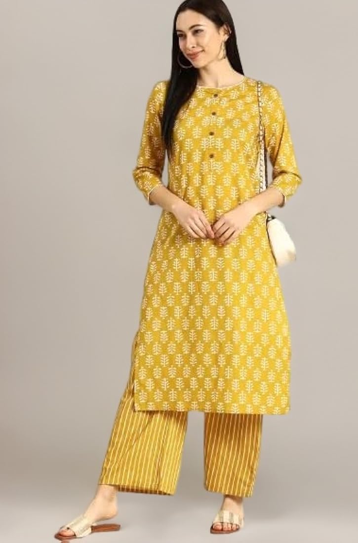 Lemon Yellow Everyday Printed Cotton Kurti