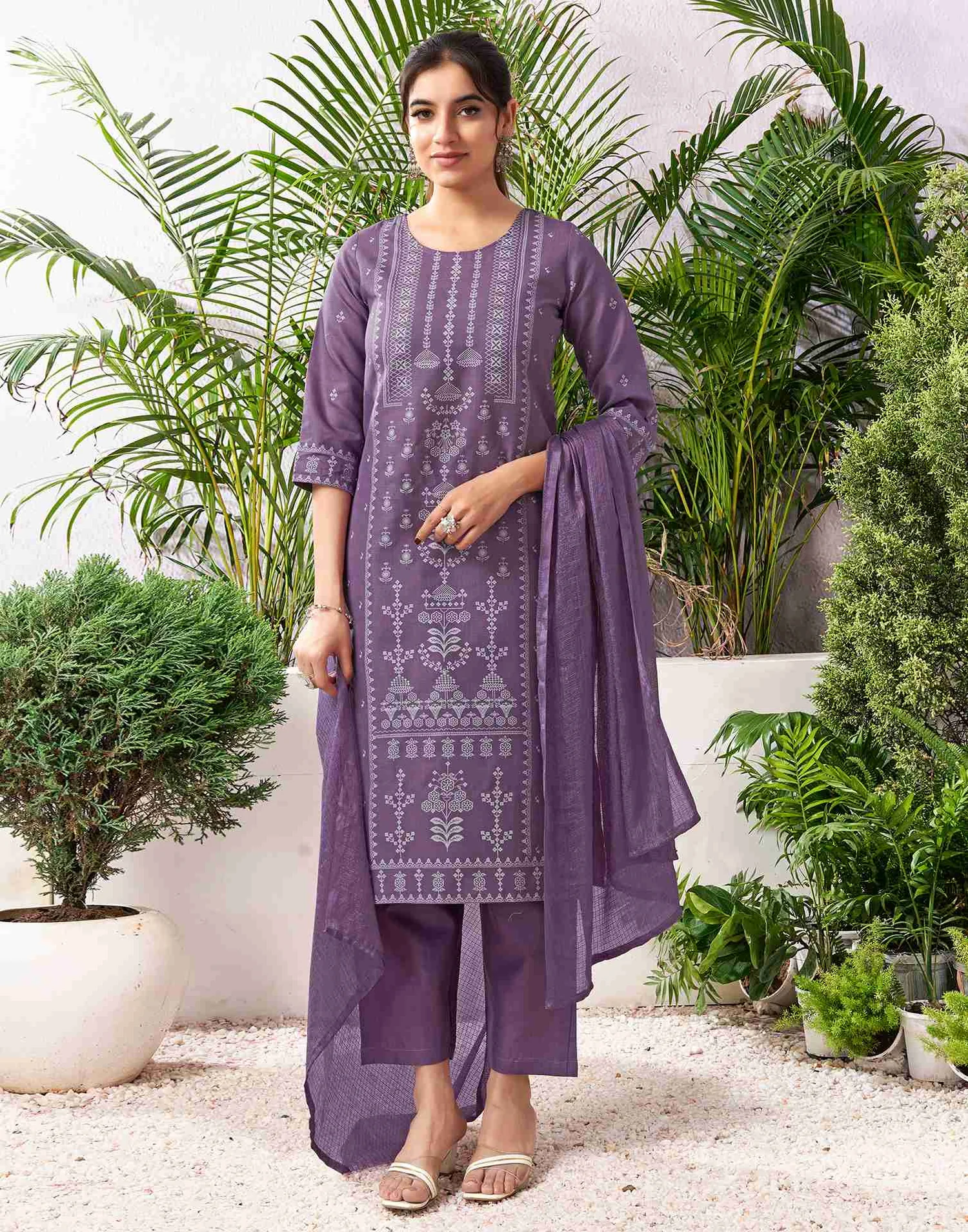 Dusty Lavender Printed Straight Cotton Kurti