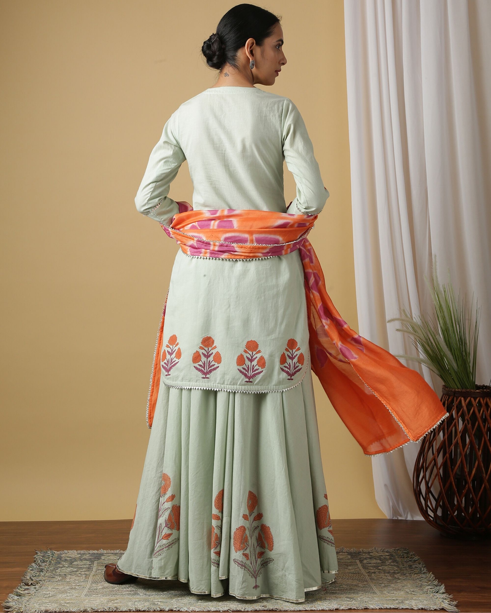 Pistachio Printed Flared Kurti with Empire Waist