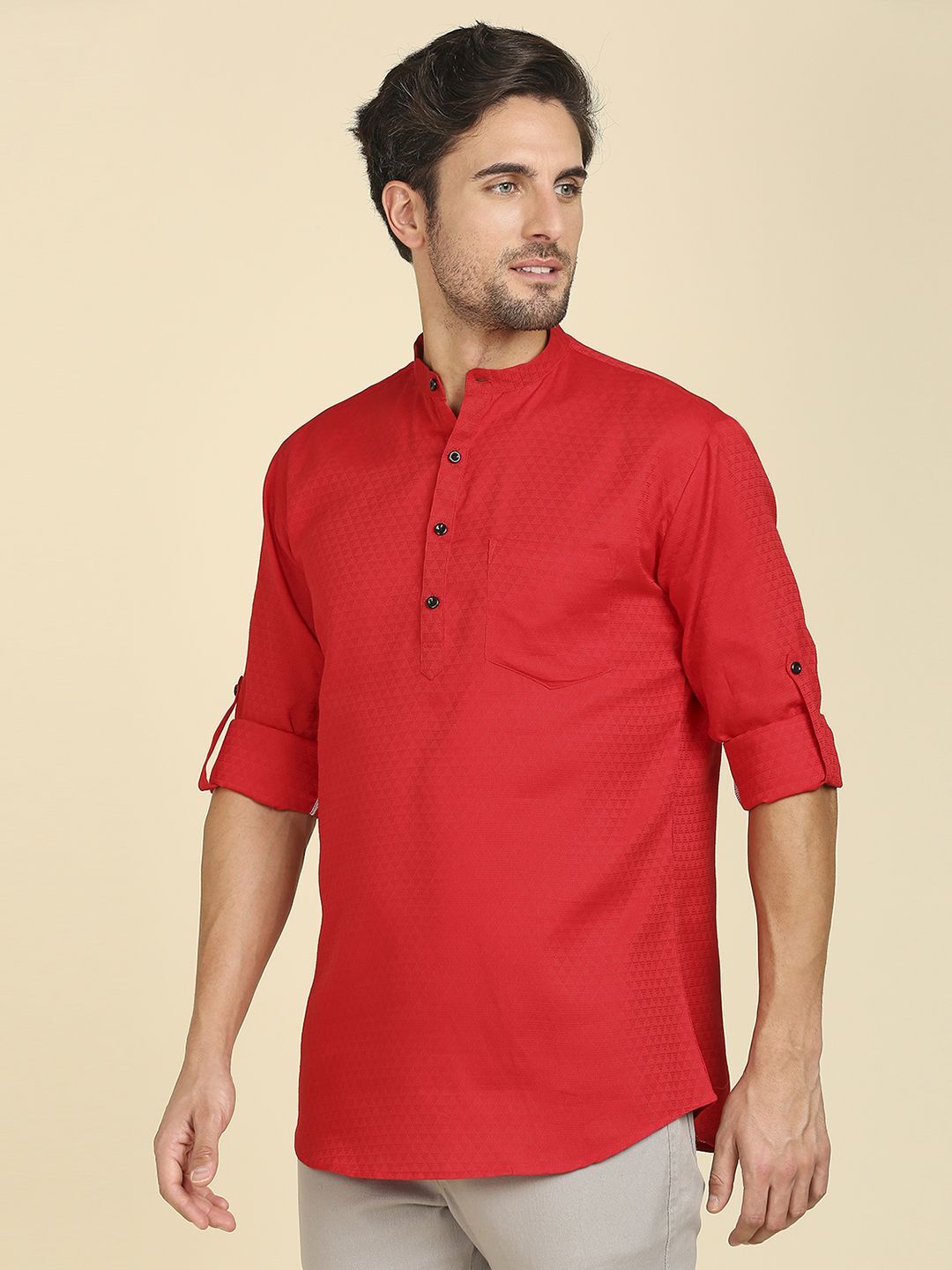 Men’s Brick Red Khadi Short Kurta