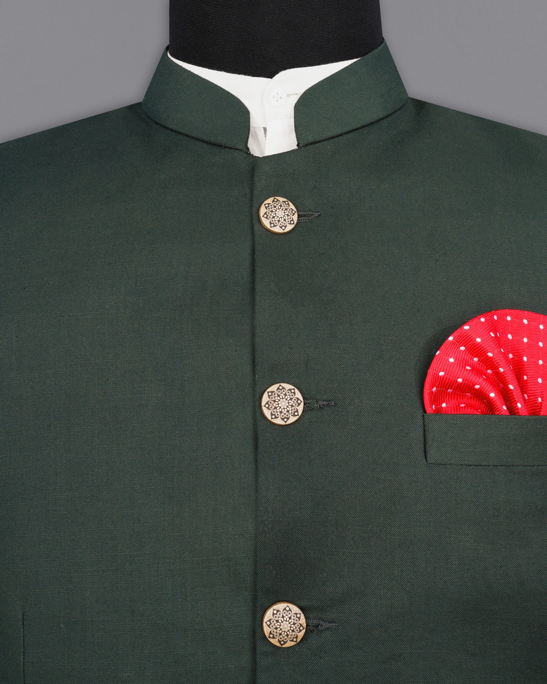Men’s Forest Green Nehru Jacket with Metal Buttons