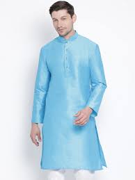 Men’s Light Blue Cotton Blend Kurta with Buttons
