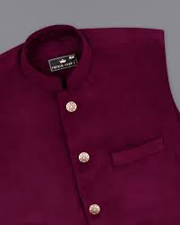 Men’s Royal Maroon Nehru Jacket with Classic Gold Buttons