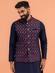 Men’s Maroon Nehru Jacket with Jacquard Texture