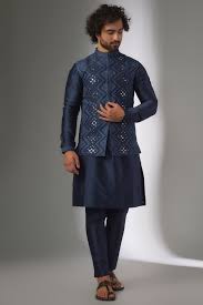 Men’s Royal Blue Nehru Jacket with Mirror Buttons