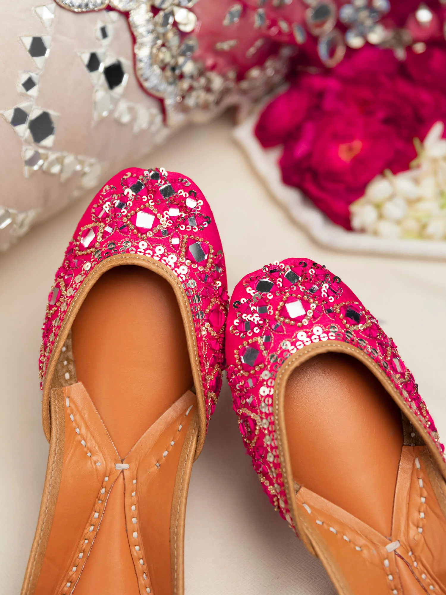 Rani Pink Zari Embellished Jutti