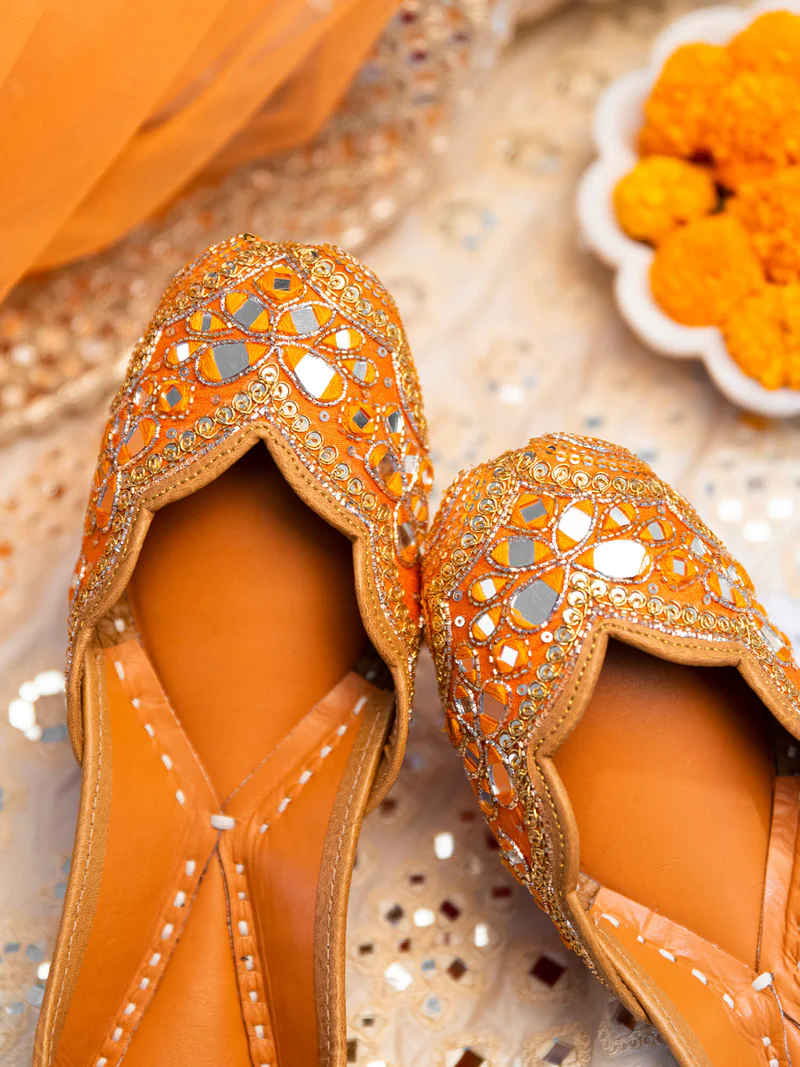 Bright Orange Dori Embroidered Jutti