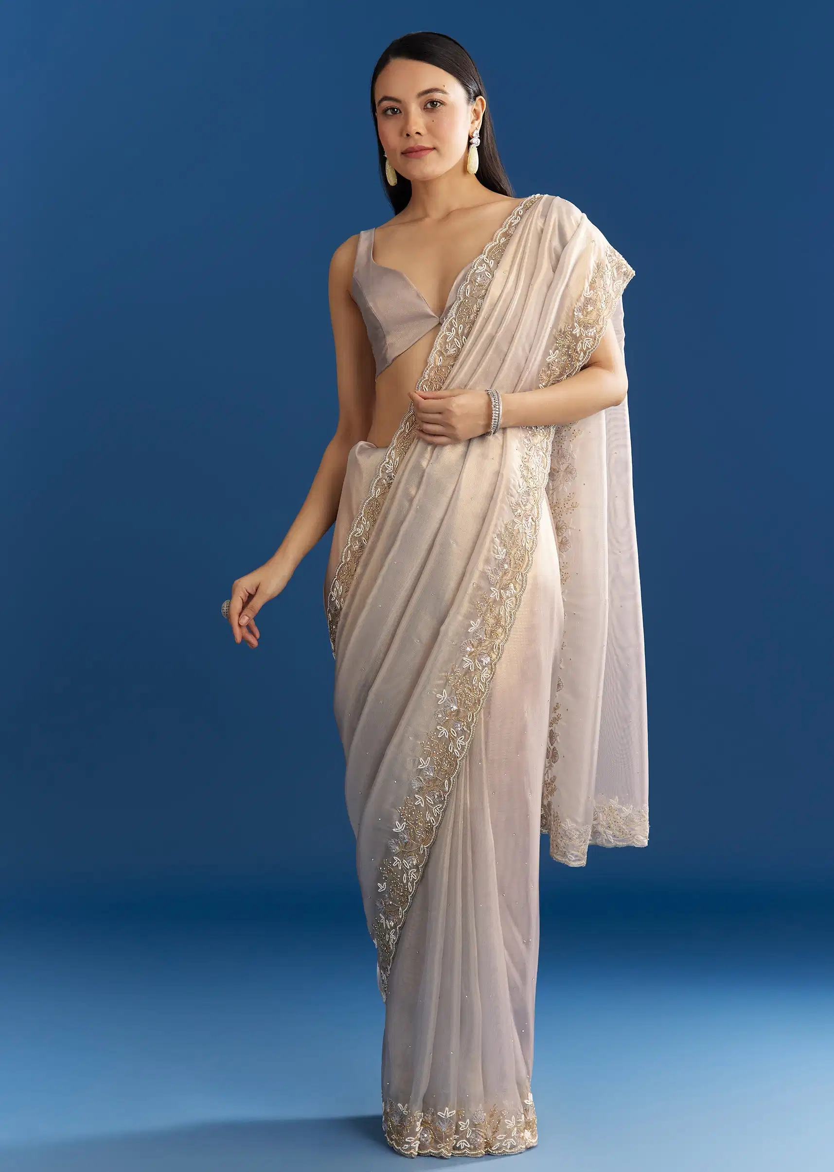 Cloud Grey Tissue Saree
