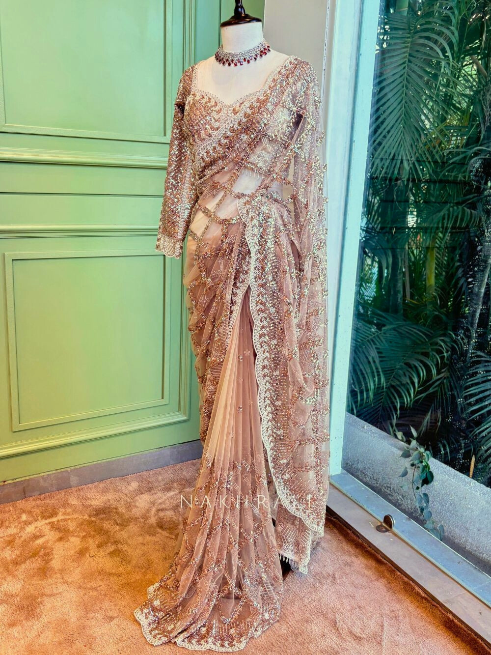 Royal Beige Embellished Net