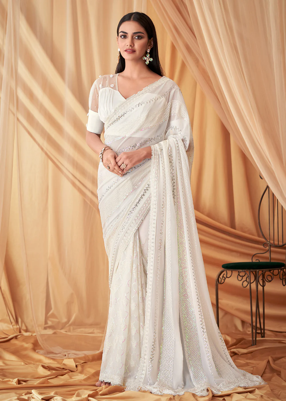 Pearl White Festive Saree