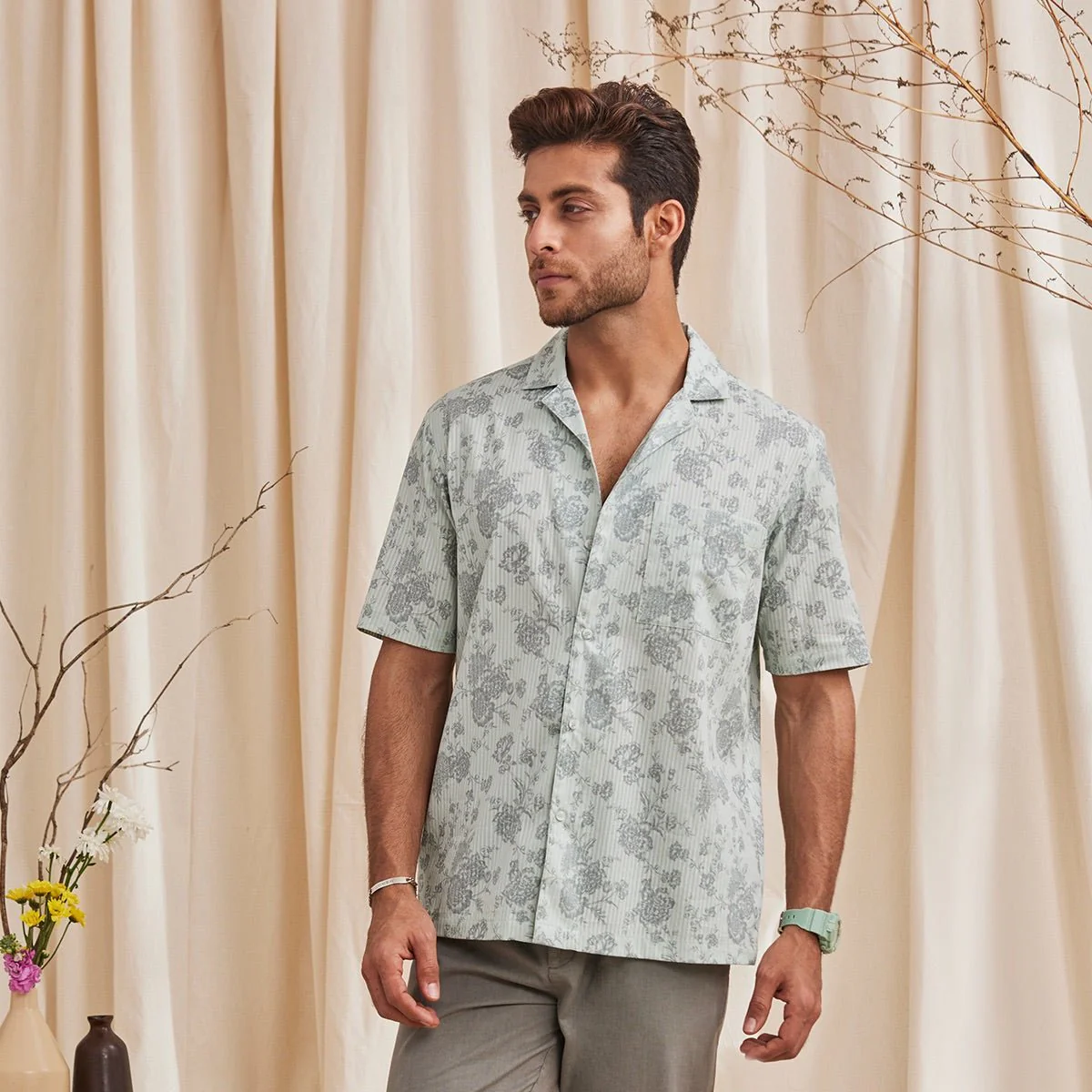 Pistachio Cotton Printed Shirt