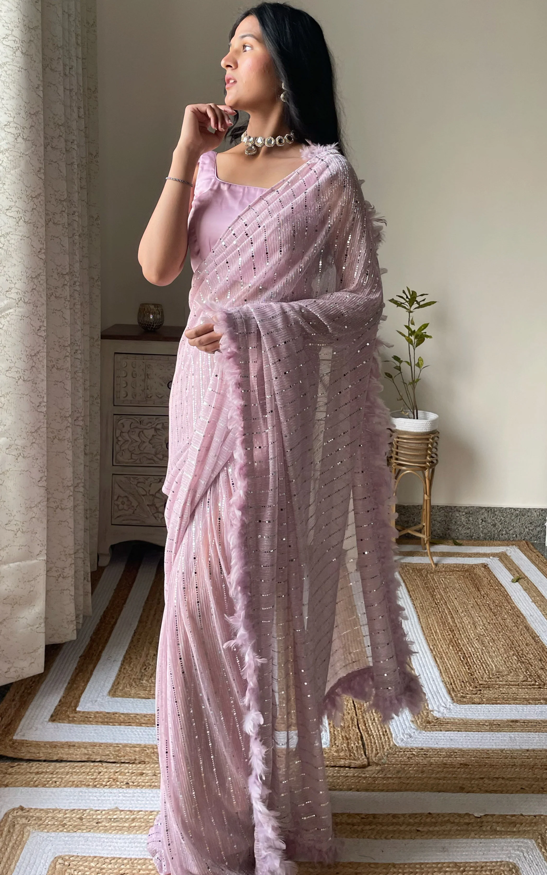 Champagne Mint Shimmer Saree