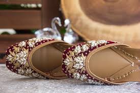 Maroon Velvet Wedding Juttis with Beads