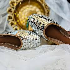 Mirror Embellished Silver Juttis for Party Wear