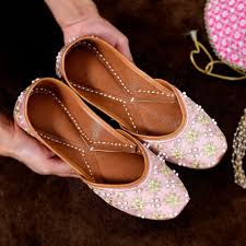 Pink and Green Pastel Thread Work Juttis