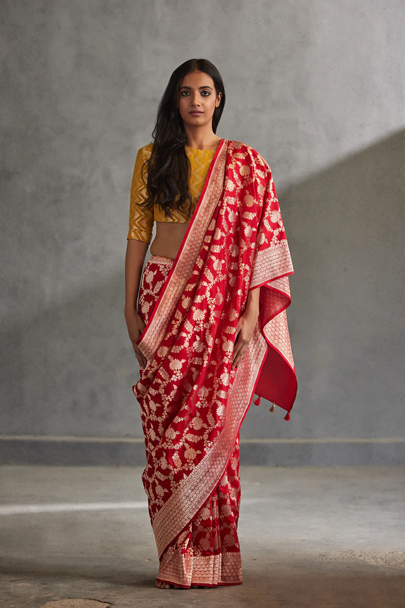 Crimson Banarasi Silk Saree