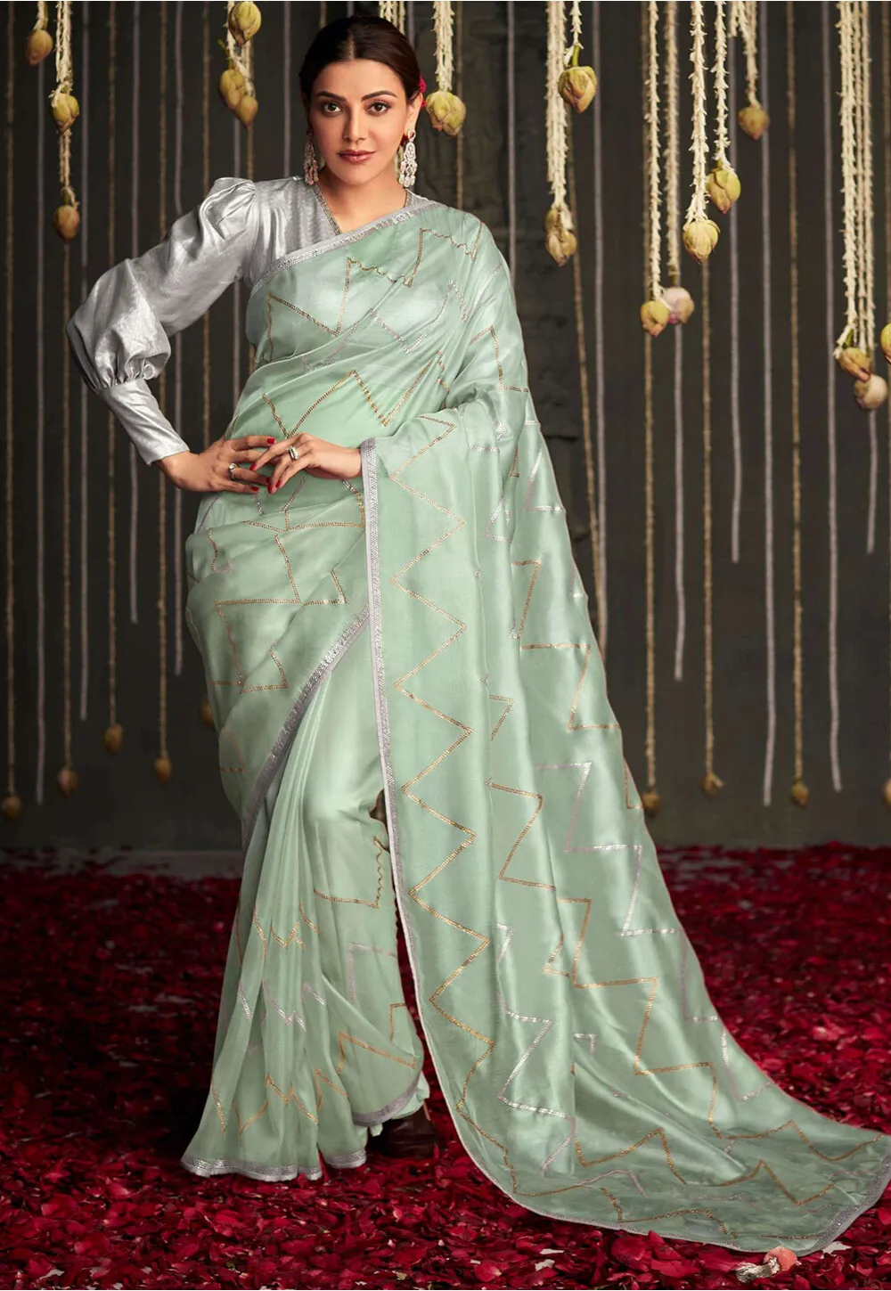 Sea Green Tissue Organza Saree