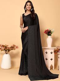 Black Satin Saree with Bead Work