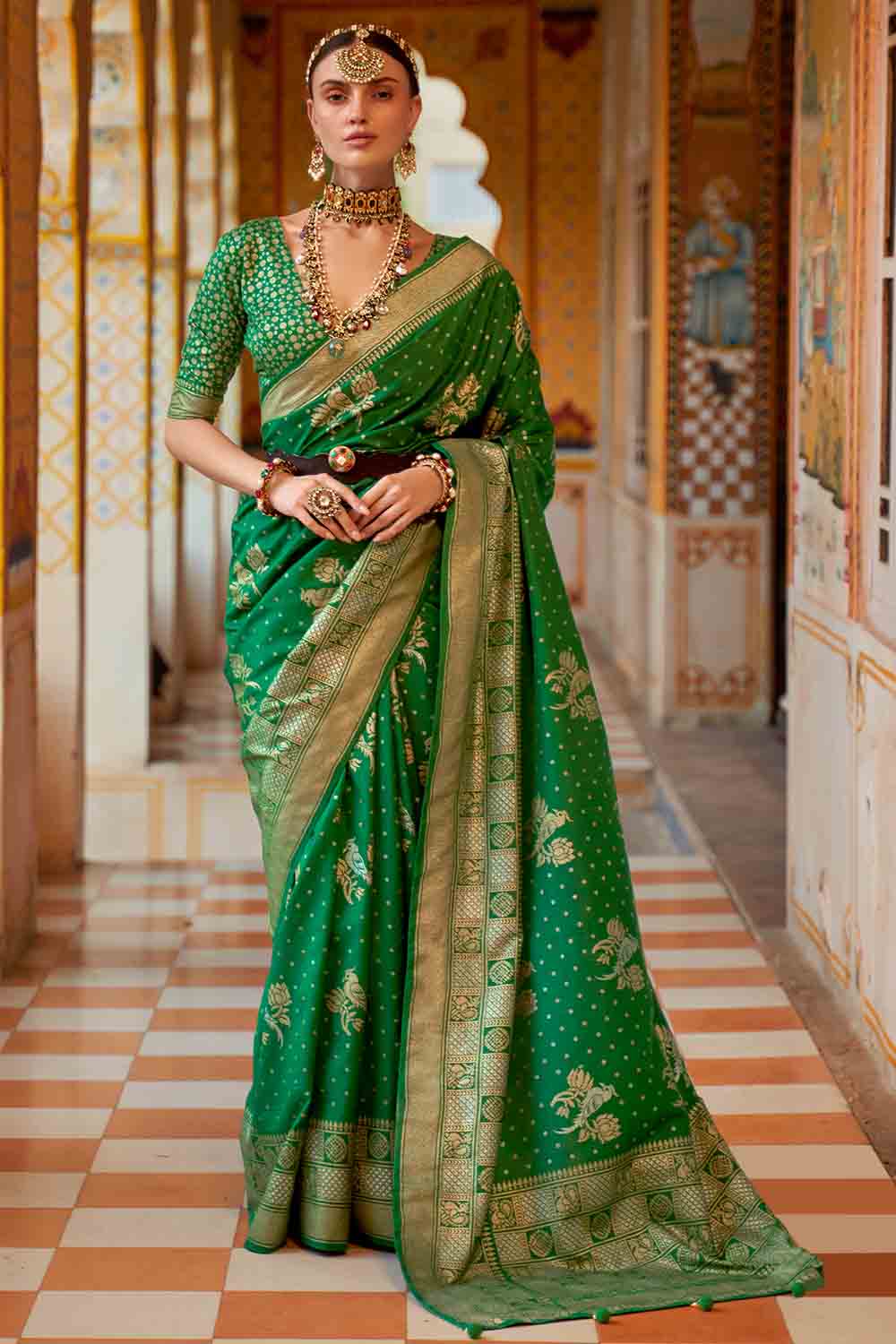 Emerald Green Banarasi Brocade Saree