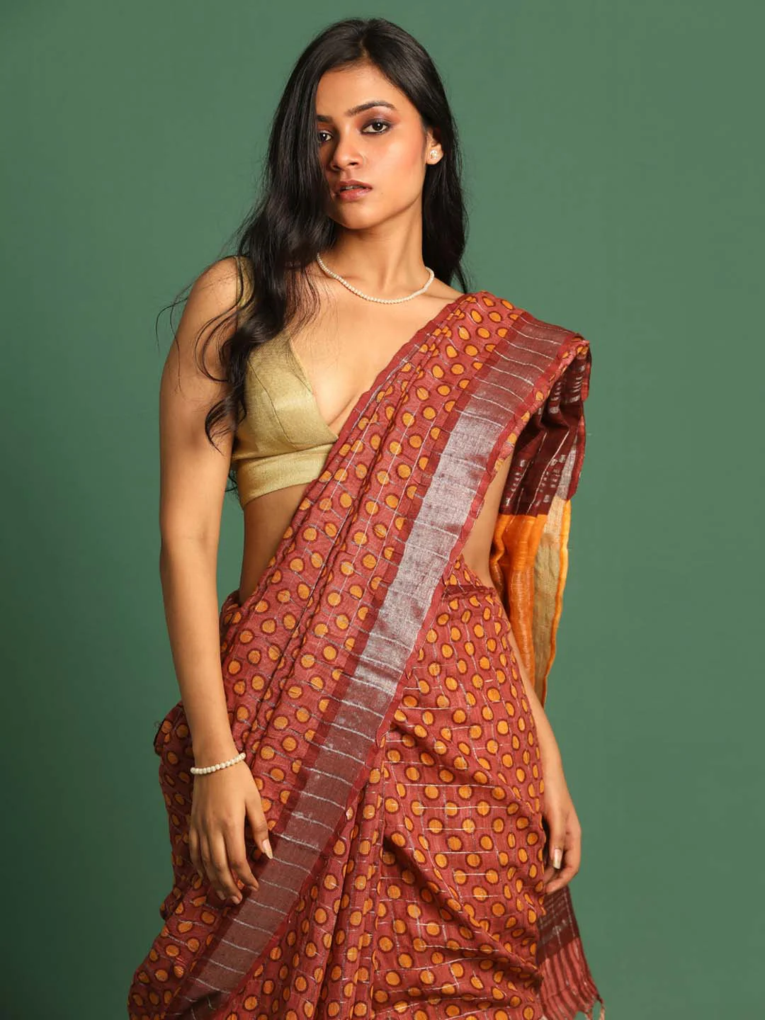 Rust Orange Bhagalpuri Saree