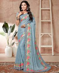 Light Grey Digital Print Crepe Saree