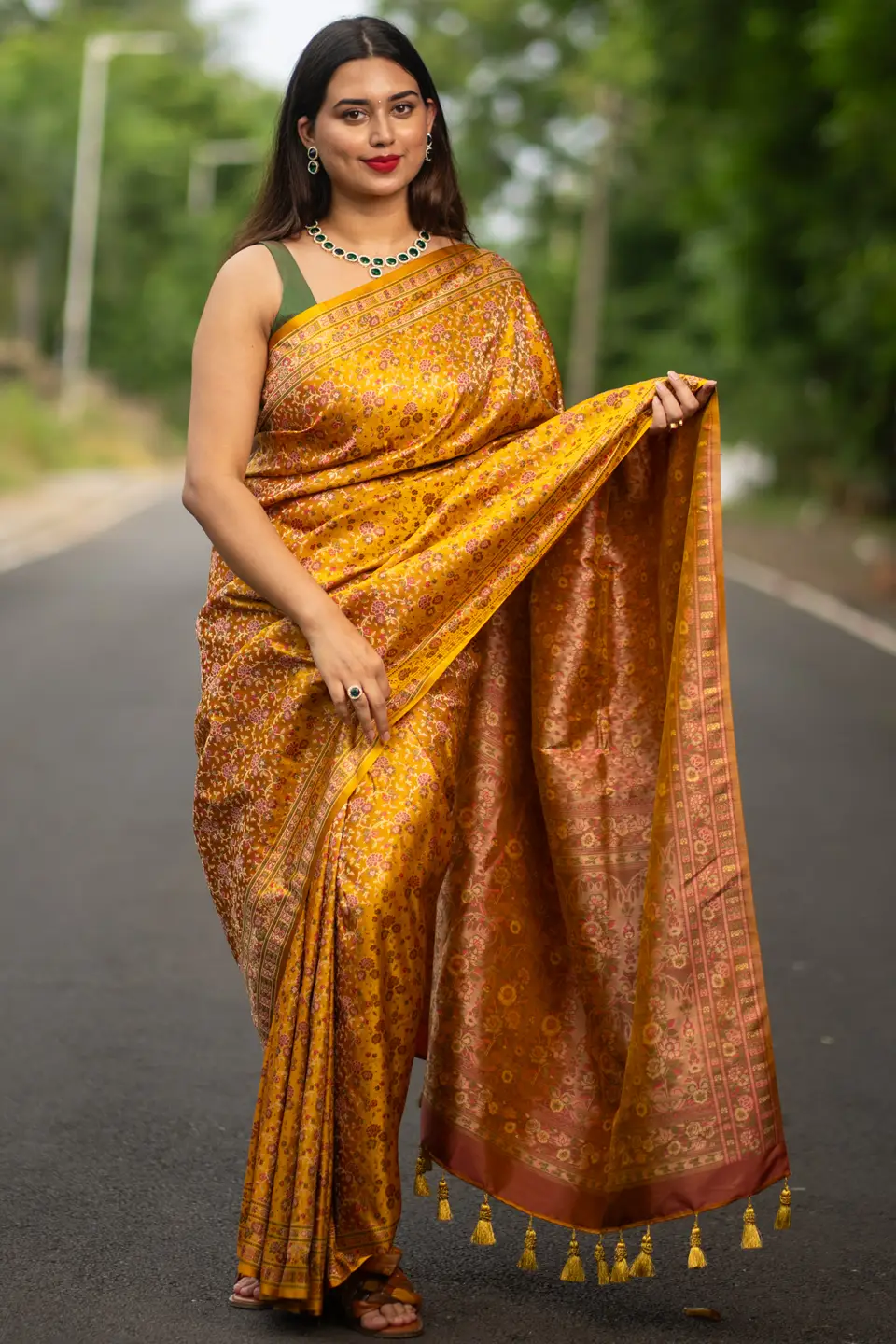 Golden Yellow Cotton Jamavar Saree