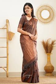 Chocolate Brown Semi Silk Saree