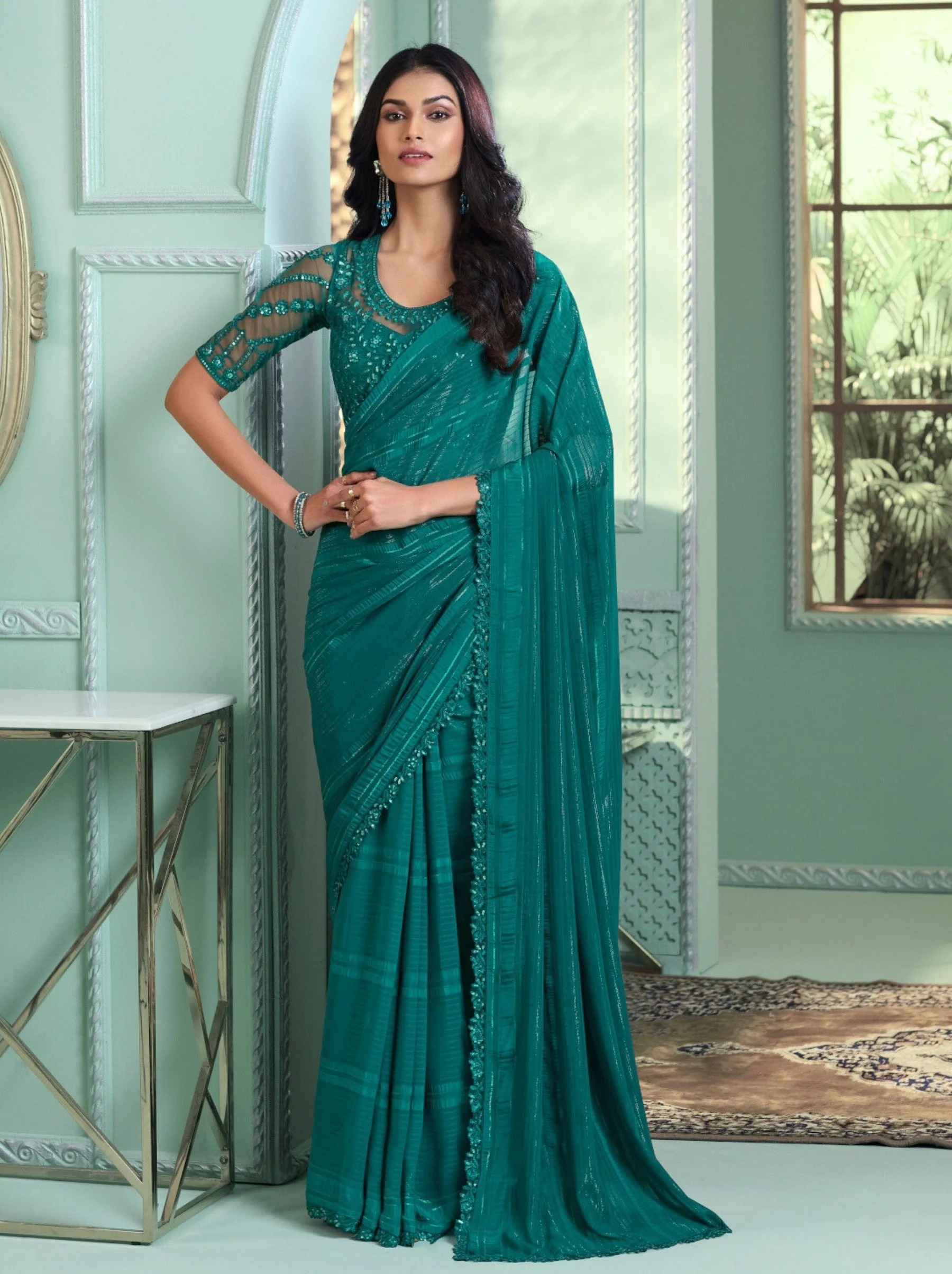 Pine Green Designer Party Saree