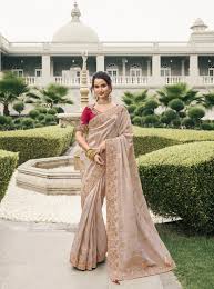 Rose Gold Mirror Work Saree