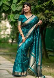 Teal Green Pure Silk Traditional Saree