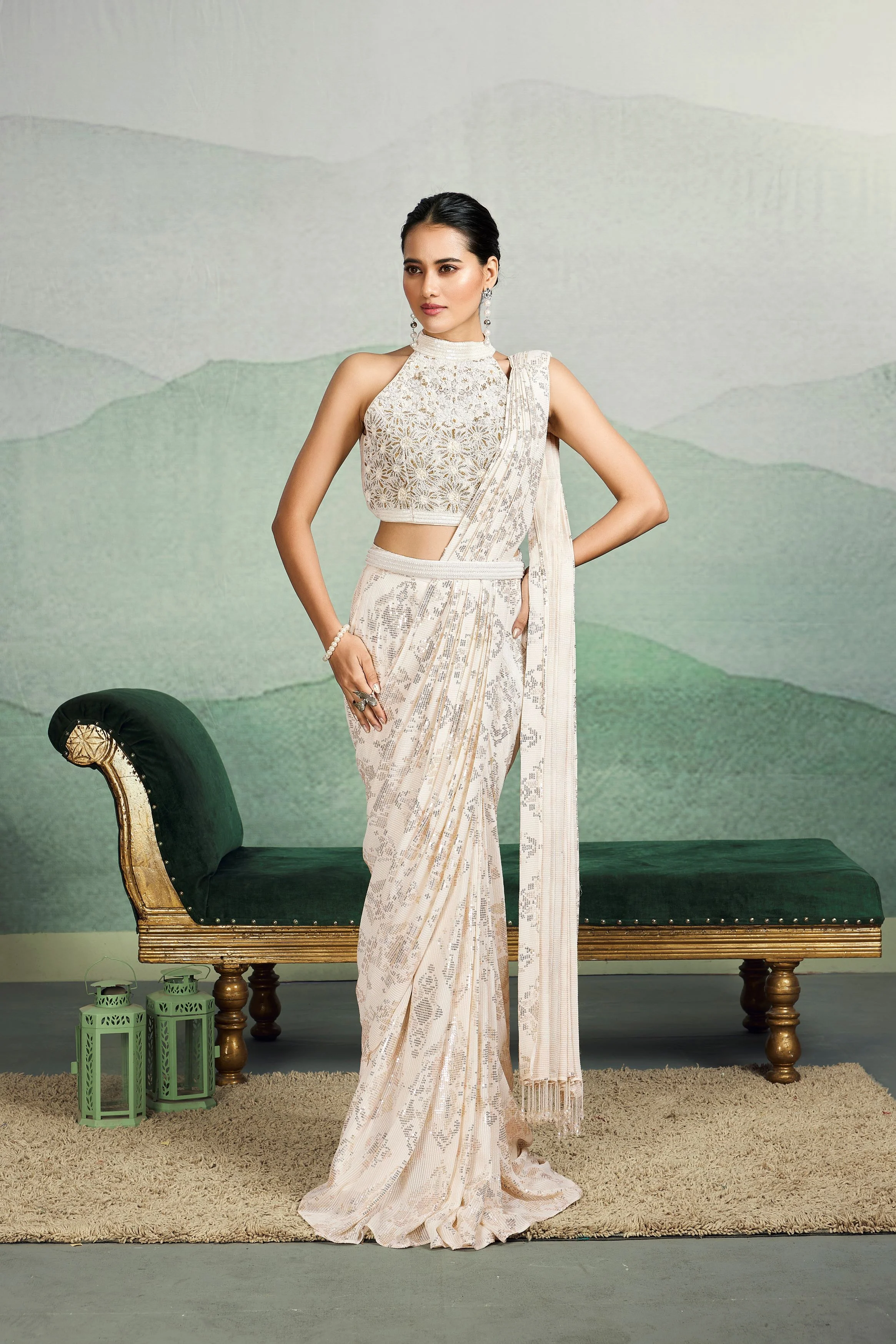 Pearl White Embellished Wedding Saree