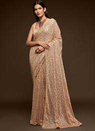 Peach Georgette Sequin Saree