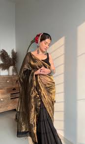 Black Golden Zari Work Saree