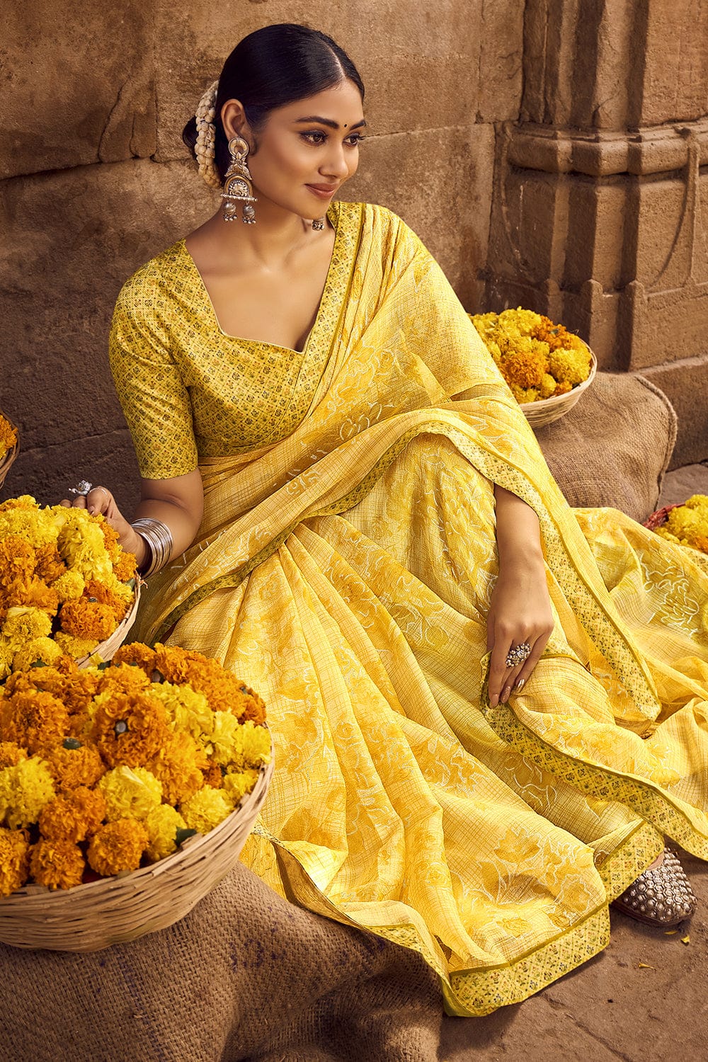 Yellow Chiffon Daily Wear Saree