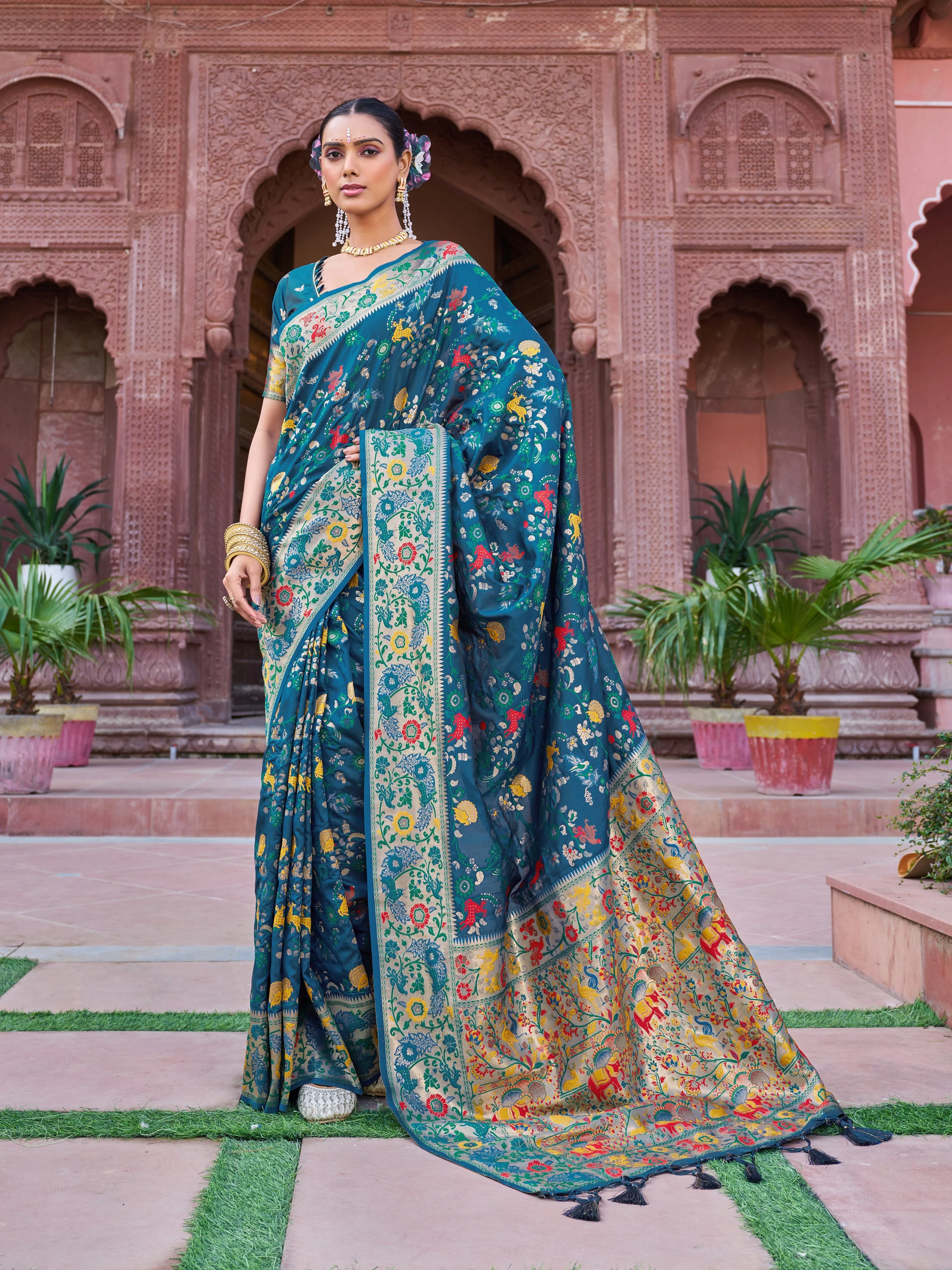 Teal Blue Banarasi Art Silk Saree